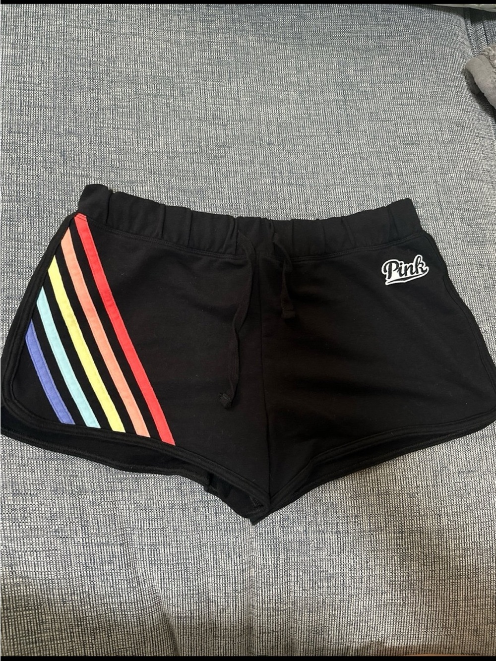 PINK Black Rainbow-Stripe Women’s Lounge Shorts